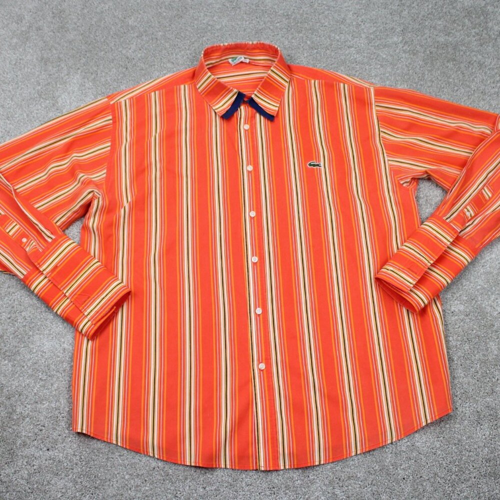 Lacoste Shirt Men 4XL 4X Orange/Yellow Double Collar French Cuff L/S Poly/Cotton